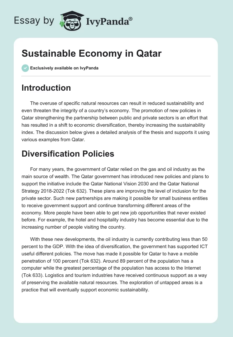 Sustainable Economy in Qatar. Page 1