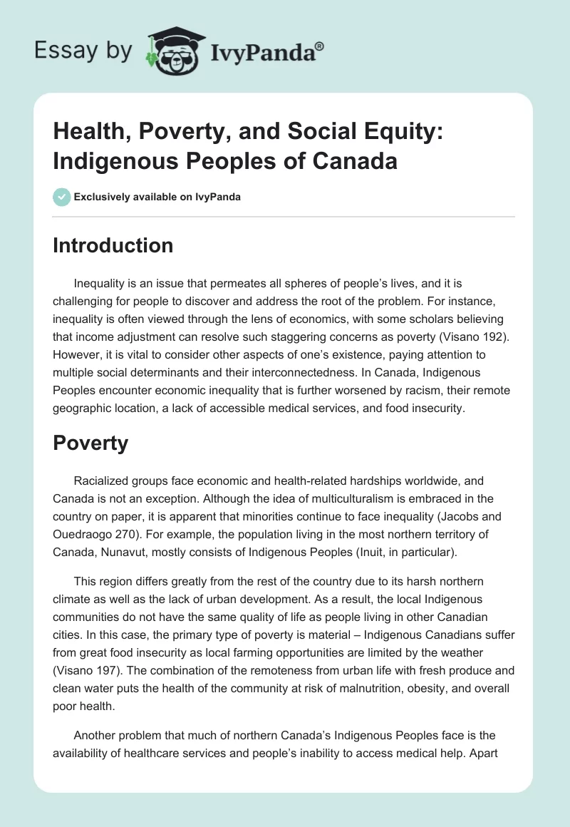 Health, Poverty, and Social Equity: Indigenous Peoples of Canada. Page 1