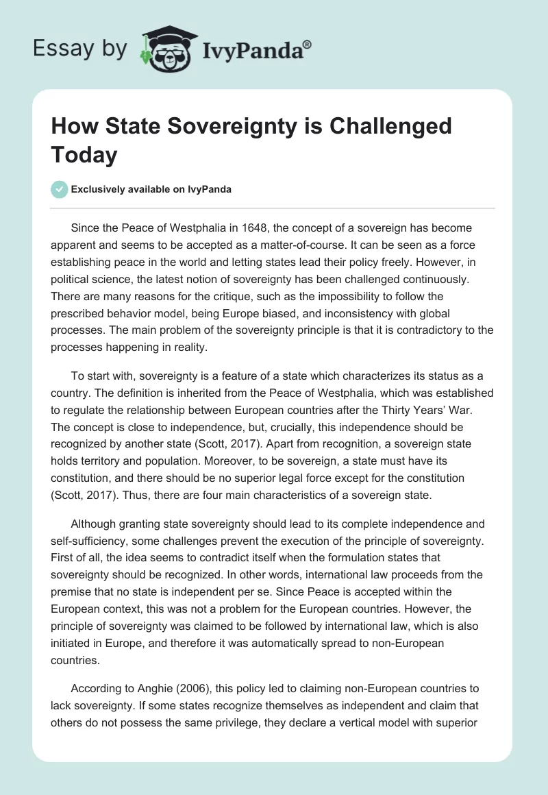 How State Sovereignty is Challenged Today. Page 1