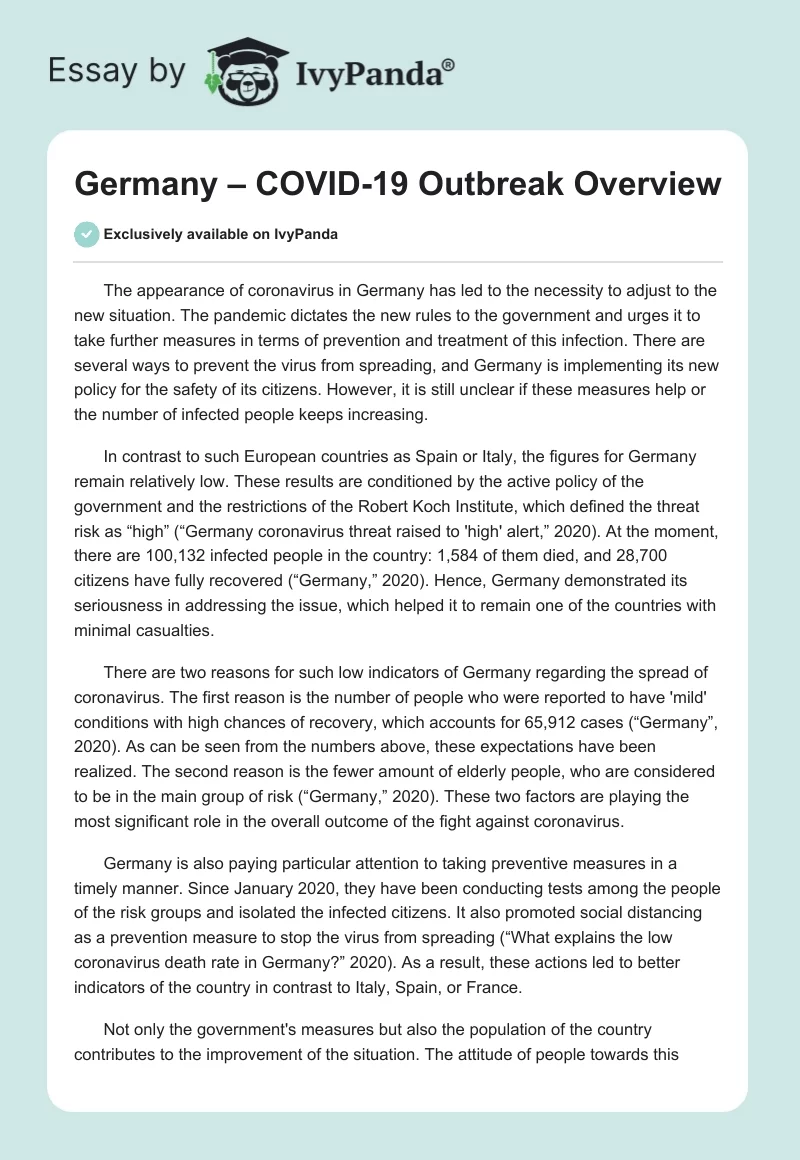 Germany – COVID-19 Outbreak Overview. Page 1