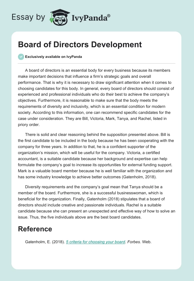 Board of Directors Development. Page 1