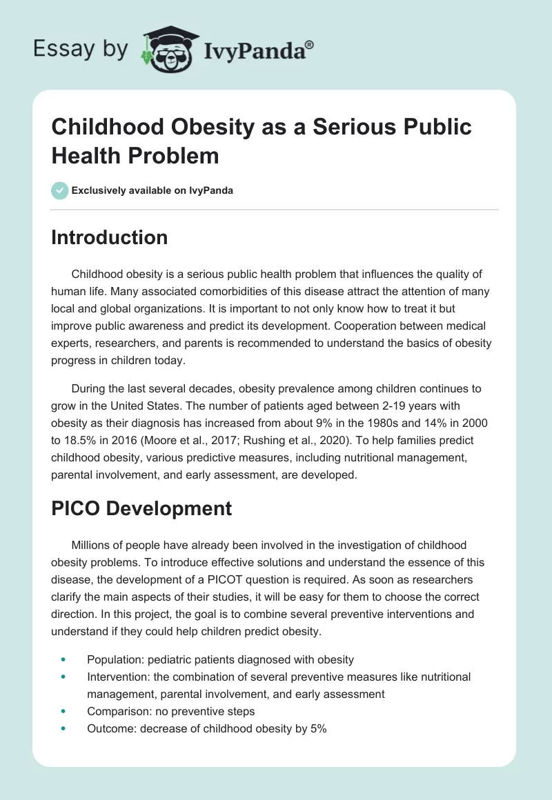 Childhood Obesity as a Serious Public Health Problem. Page 1