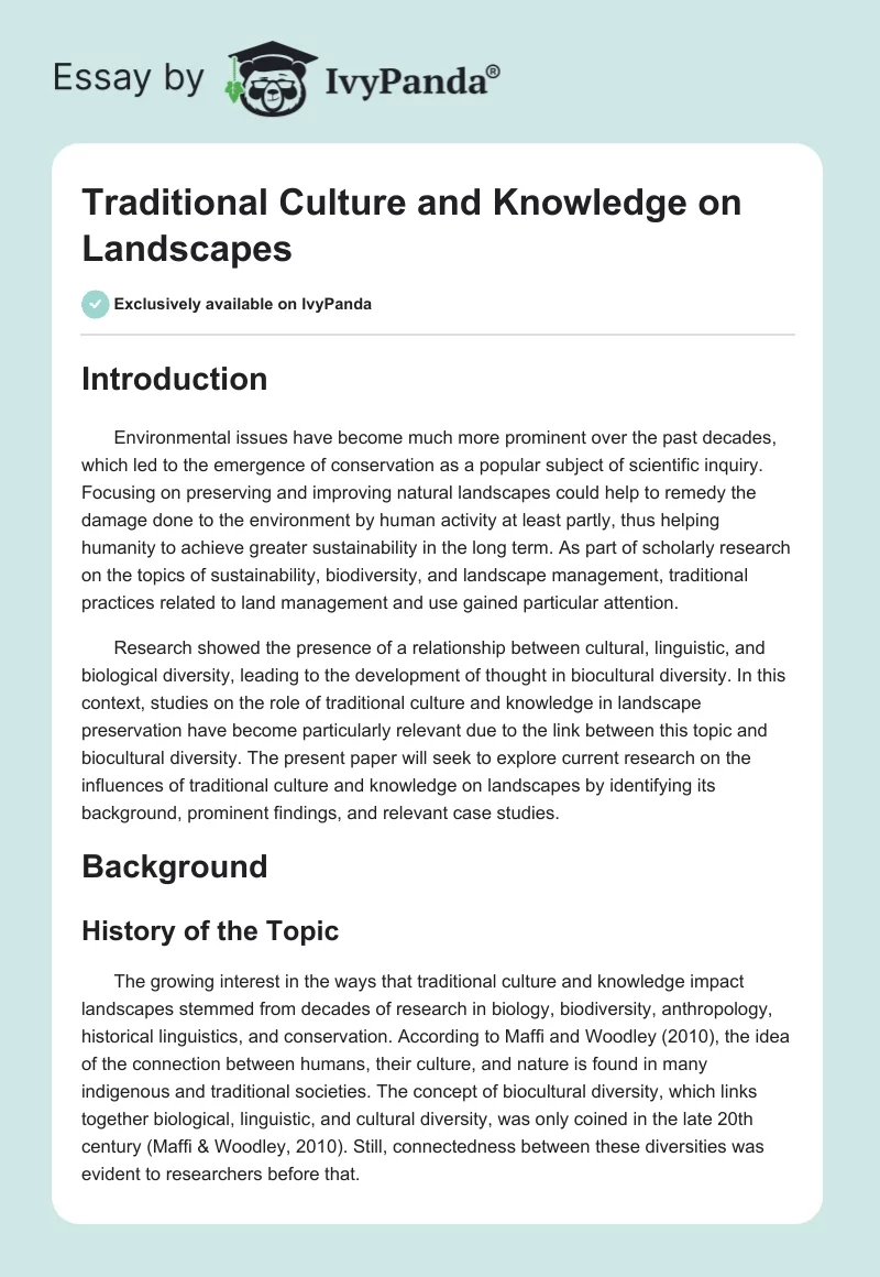 Traditional Culture and Knowledge on Landscapes. Page 1