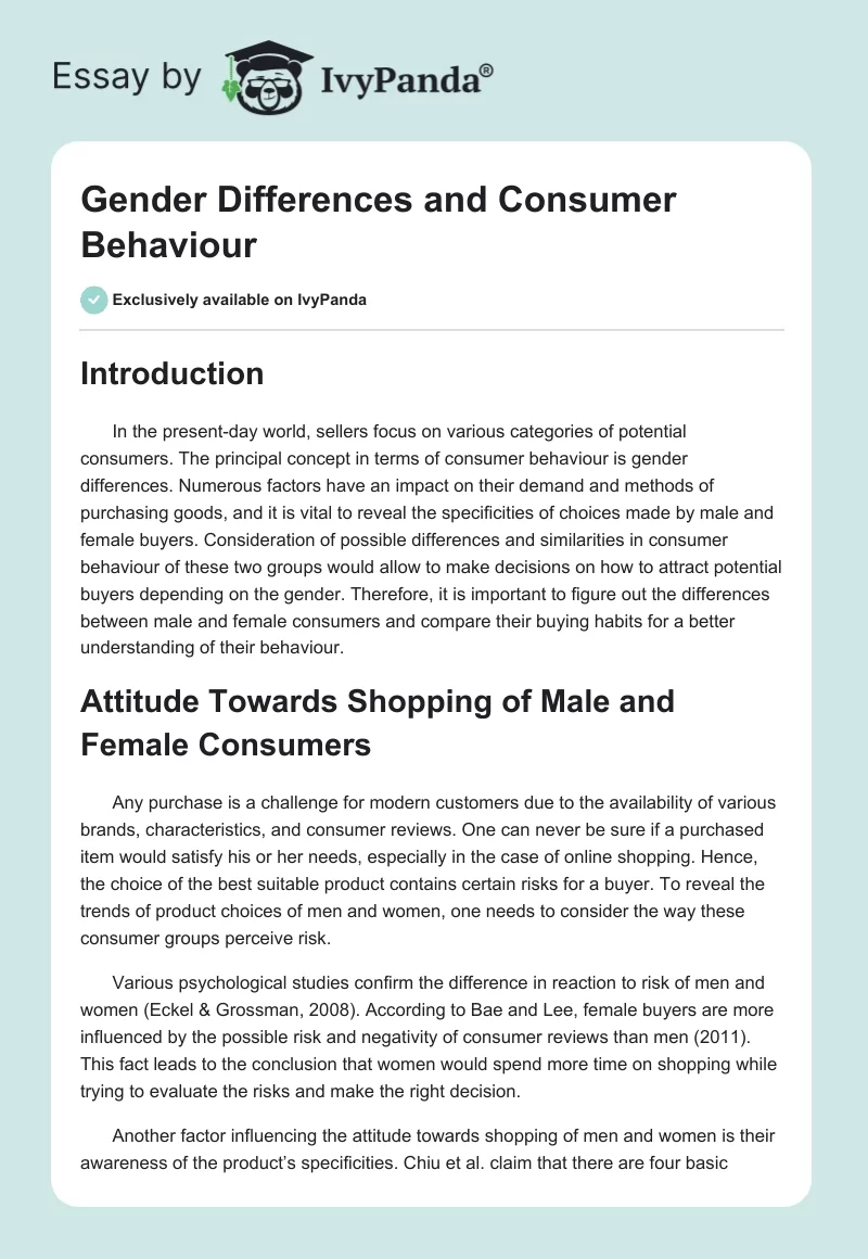 Gender Differences and Consumer Behaviour. Page 1