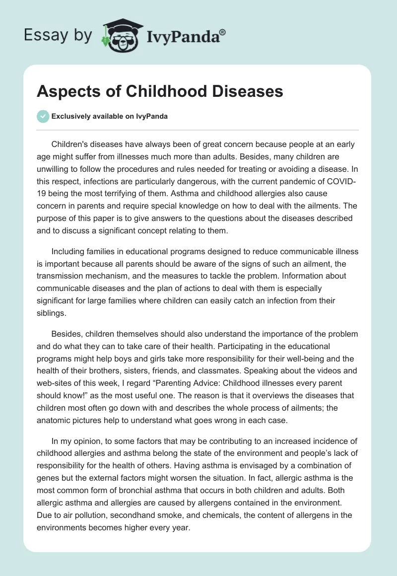 Aspects of Childhood Diseases. Page 1