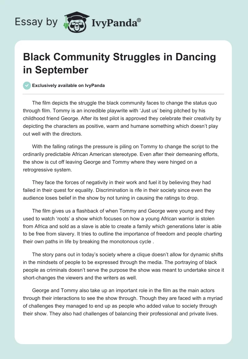 Black Community Struggles in "Dancing in September". Page 1