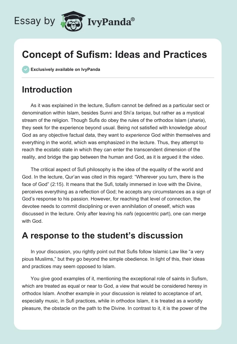 Concept of Sufism: Ideas and Practices. Page 1