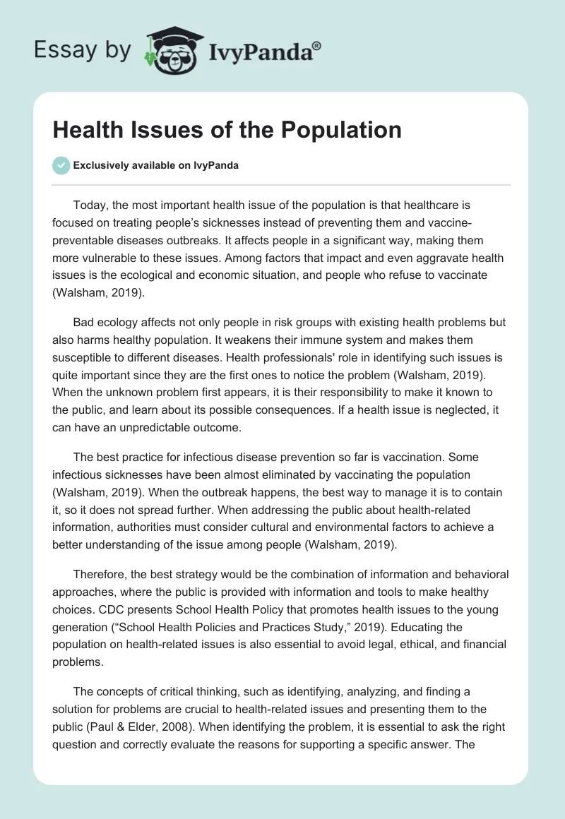 Health Issues of the Population. Page 1