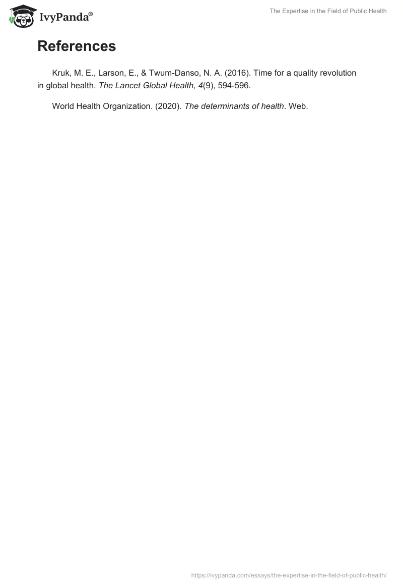 The Expertise in the Field of Public Health. Page 2