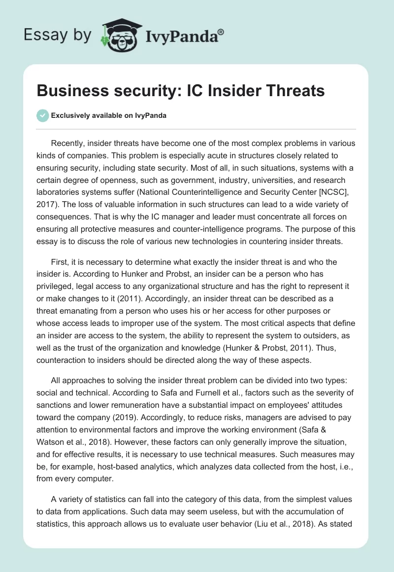 Business security: IC Insider Threats. Page 1