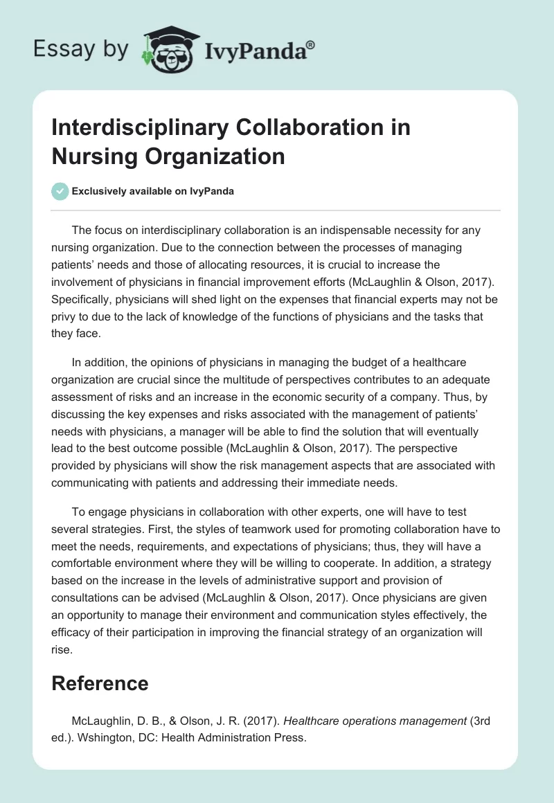 Interdisciplinary Collaboration in Nursing Organization. Page 1