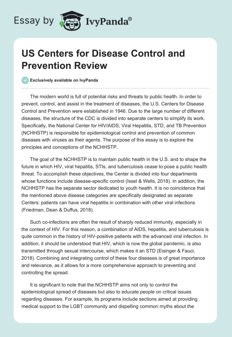 US Centers for Disease Control and Prevention Review. Page 1