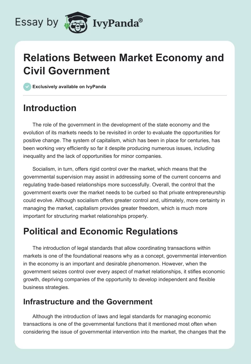 Relations Between Market Economy and Civil Government. Page 1