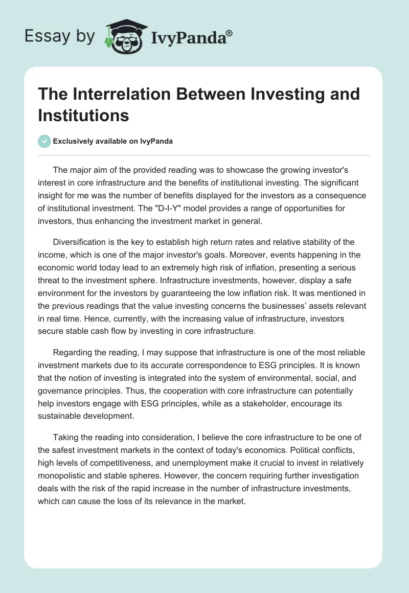 The Interrelation Between Investing and Institutions. Page 1