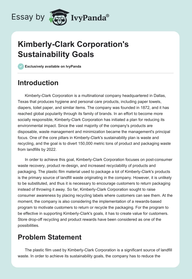 Kimberly-Clark Corporation's Sustainability Goals. Page 1