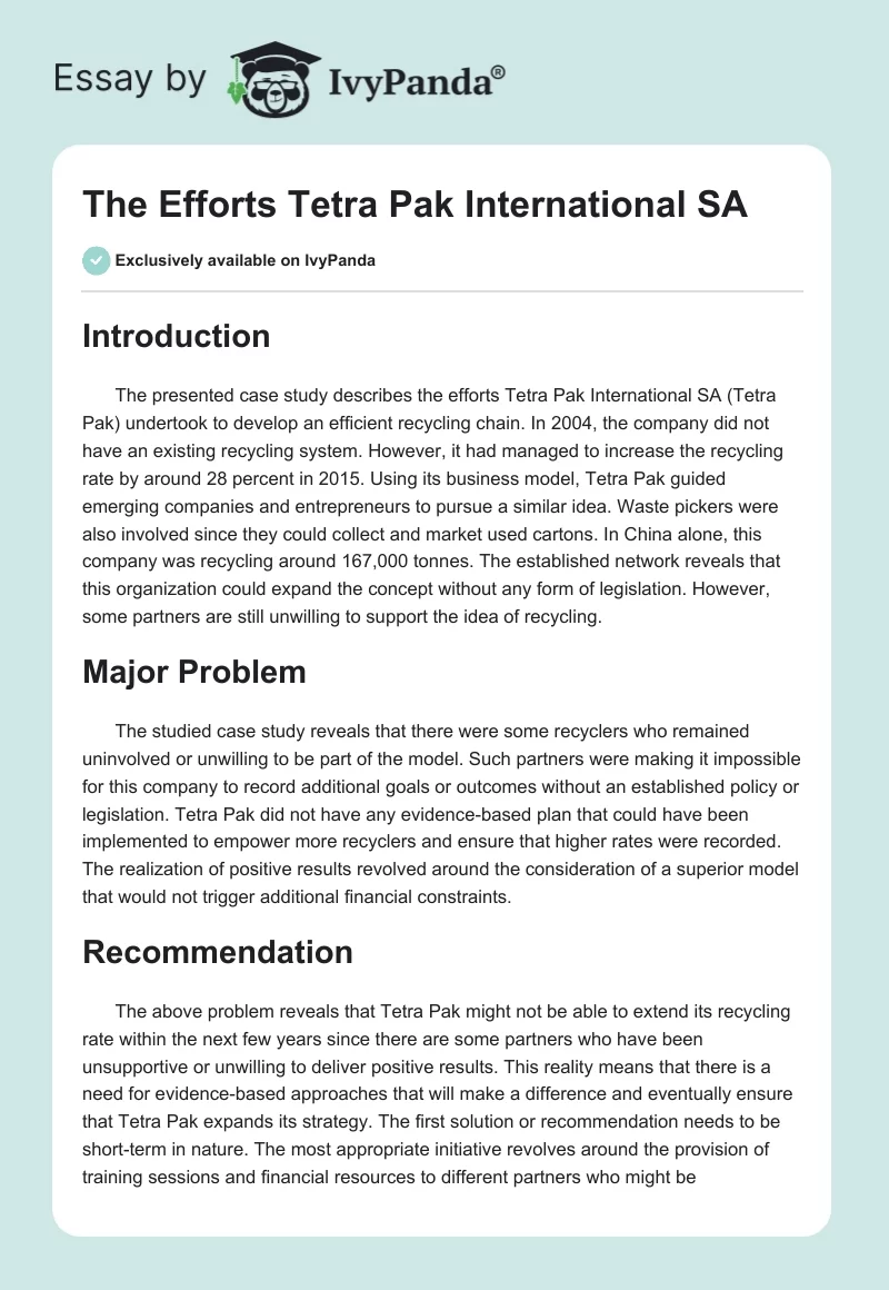 The Efforts Tetra Pak International SA. Page 1
