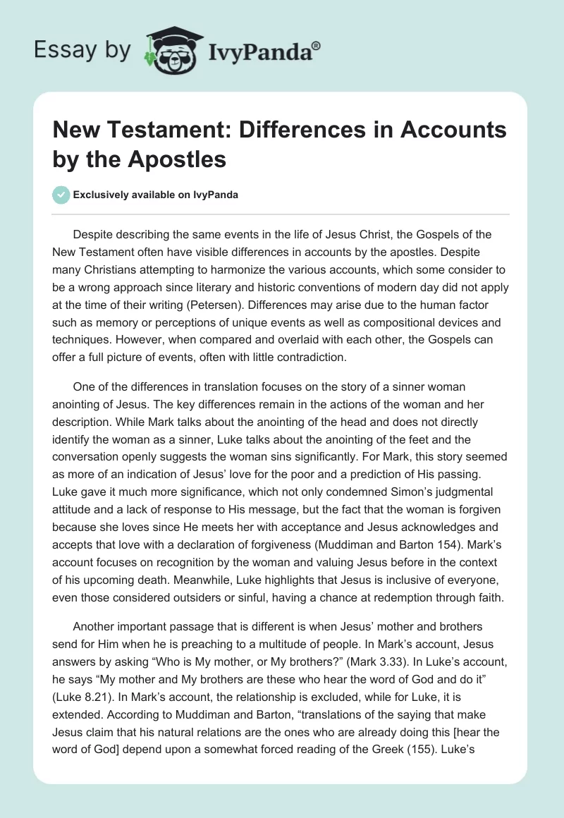 New Testament: Differences in Accounts by the Apostles. Page 1