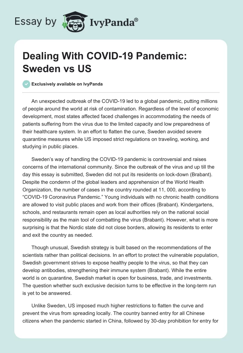 Dealing With COVID-19 Pandemic: Sweden vs. US. Page 1