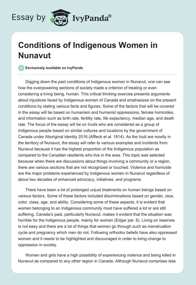 Conditions of Indigenous Women in Nunavut. Page 1
