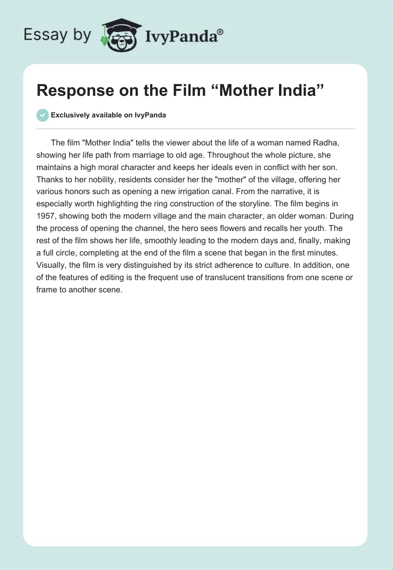 Response on the Film “Mother India”. Page 1