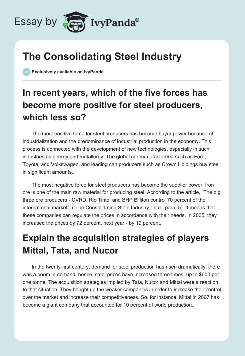 The Consolidating Steel Industry. Page 1