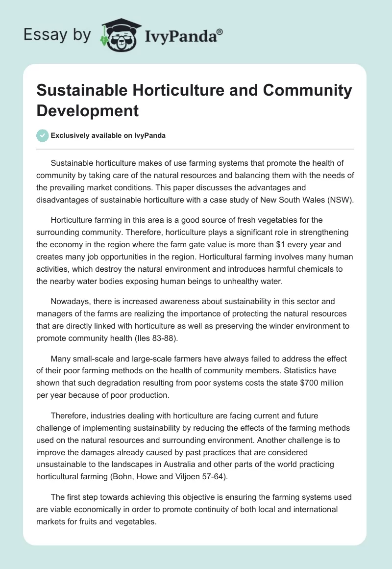 Sustainable Horticulture and Community Development. Page 1