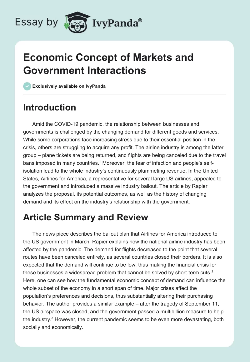 Economic Concept of Markets and Government Interactions. Page 1