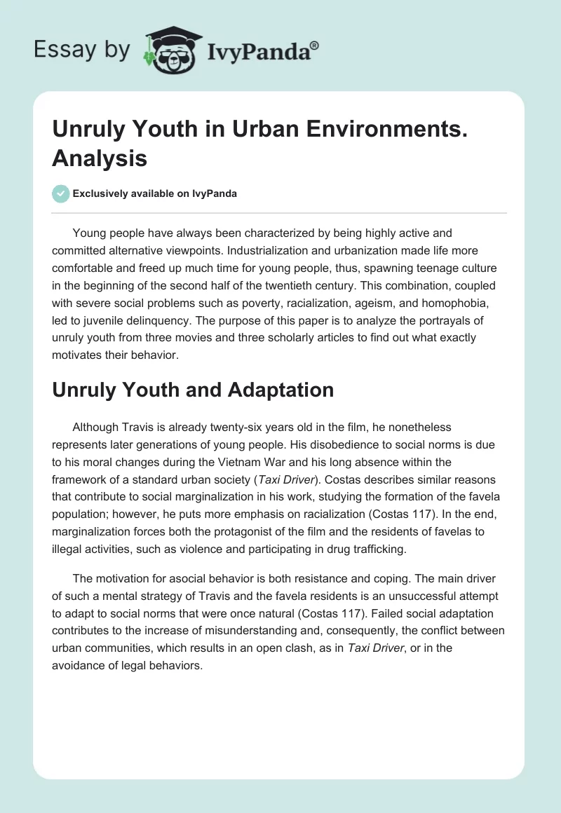 Unruly Youth in Urban Environments. Analysis. Page 1