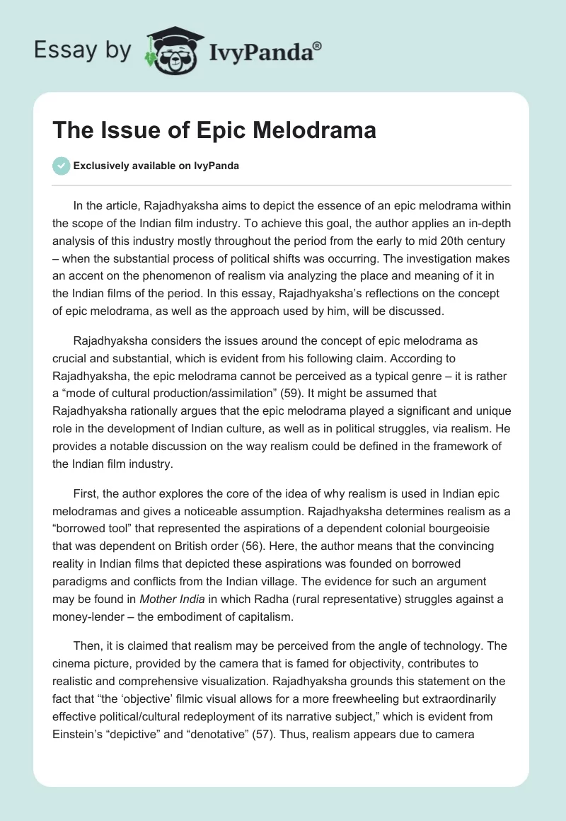 The Issue of Epic Melodrama. Page 1