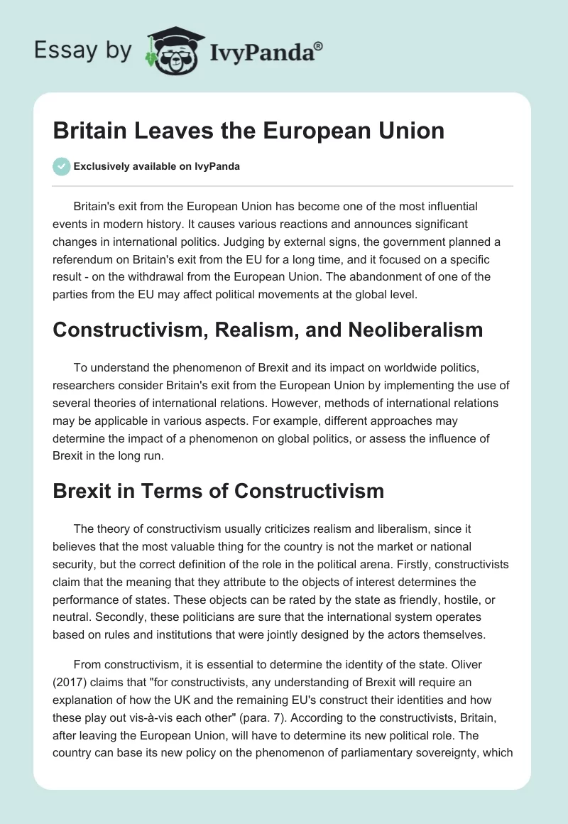 Britain Leaves the European Union. Page 1