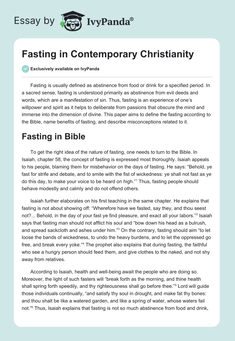 Fasting in Contemporary Christianity. Page 1