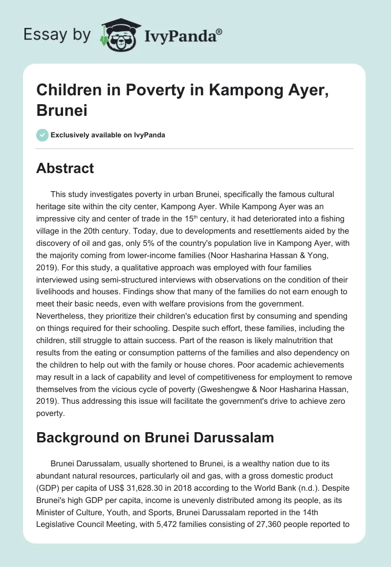 Children in Poverty in Kampong Ayer, Brunei. Page 1