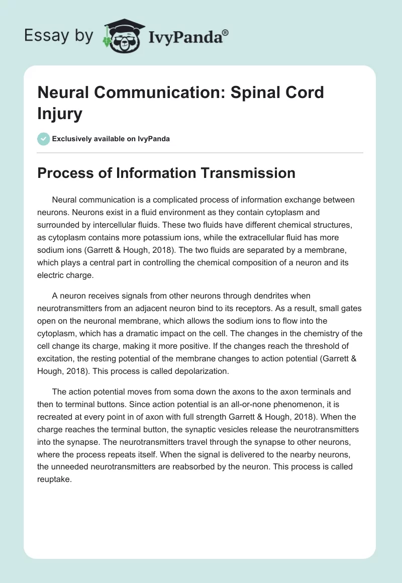 Neural Communication: Spinal Cord Injury. Page 1