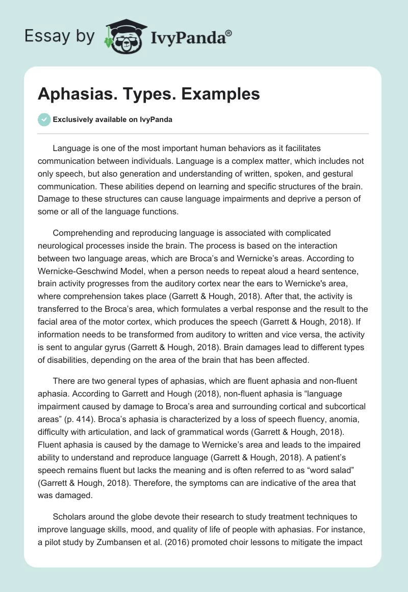 Aphasias. Types. Examples. Page 1