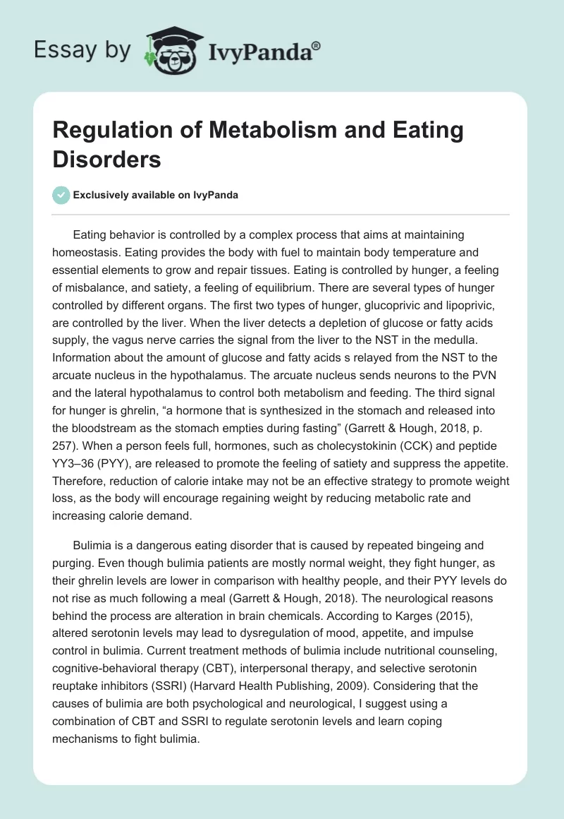 Regulation of Metabolism and Eating Disorders. Page 1