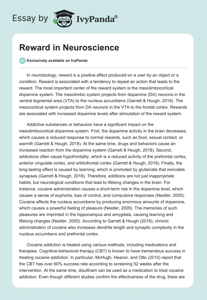 Reward in Neuroscience. Page 1