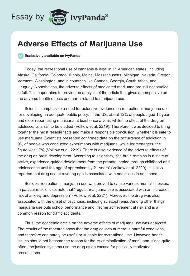 Adverse Effects of Marijuana Use. Page 1