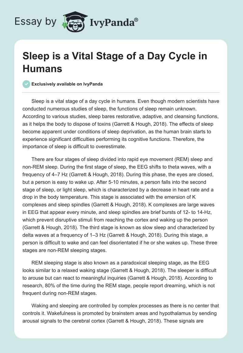 Sleep is a Vital Stage of a Day Cycle in Humans. Page 1