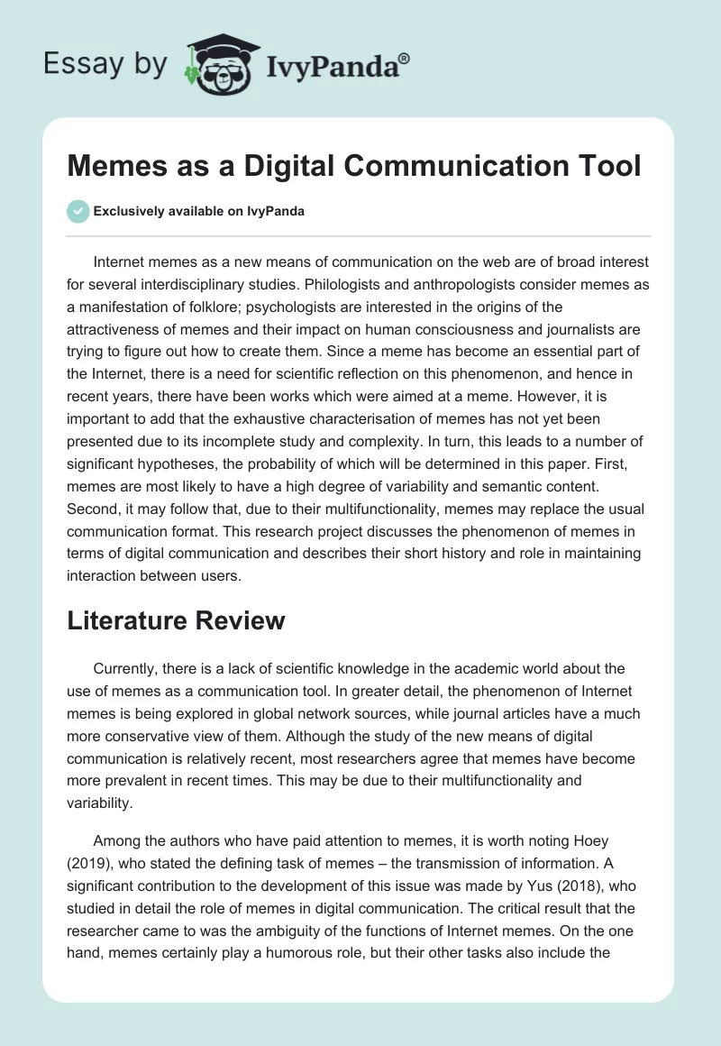 Memes as a Digital Communication Tool. Page 1