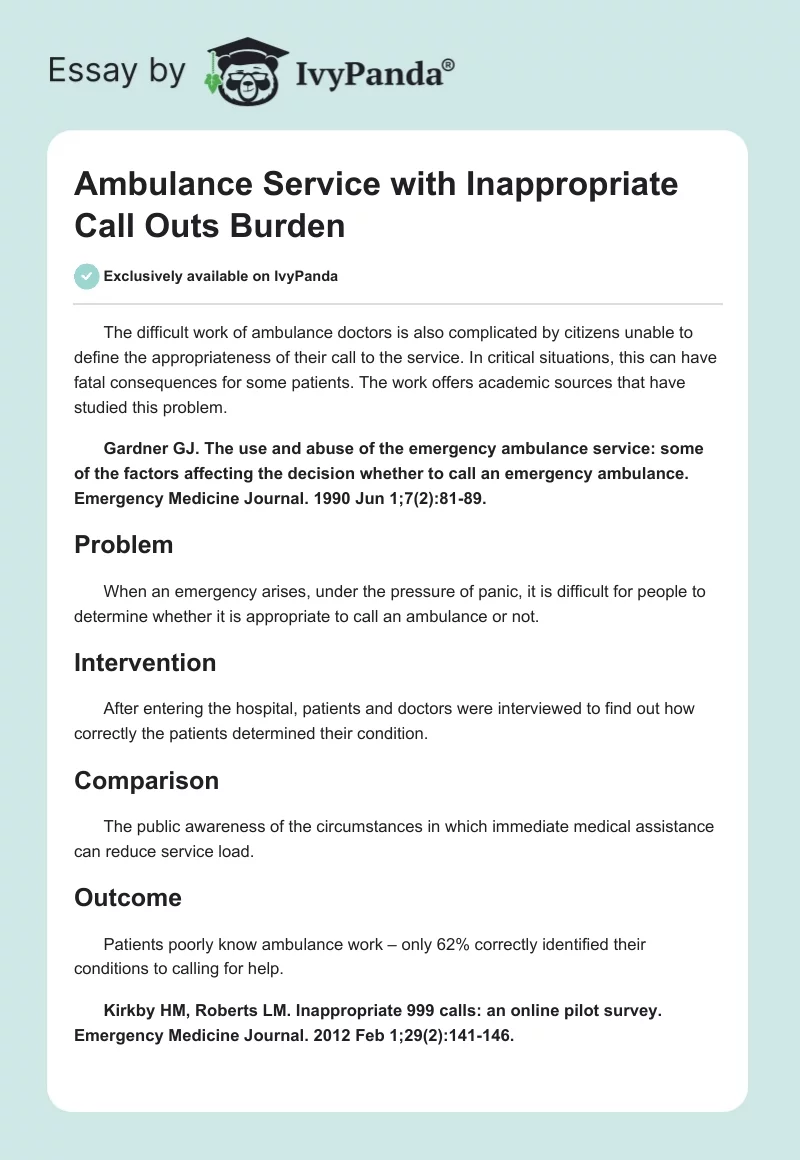 Ambulance Service with Inappropriate Call Outs Burden. Page 1