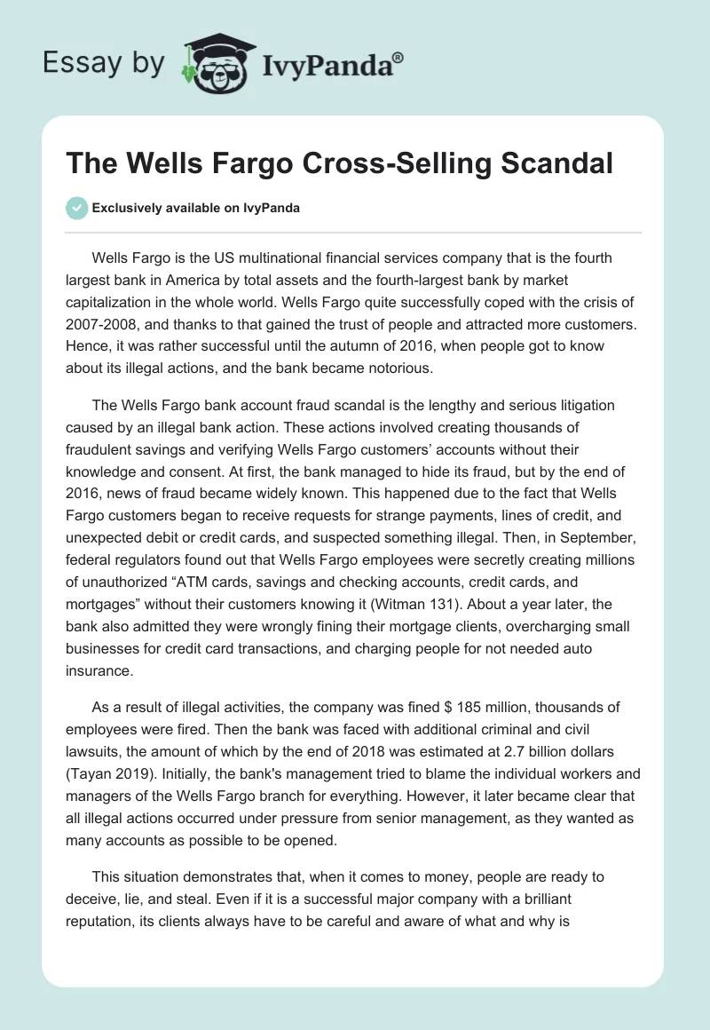 The Wells Fargo Cross-Selling Scandal. Page 1