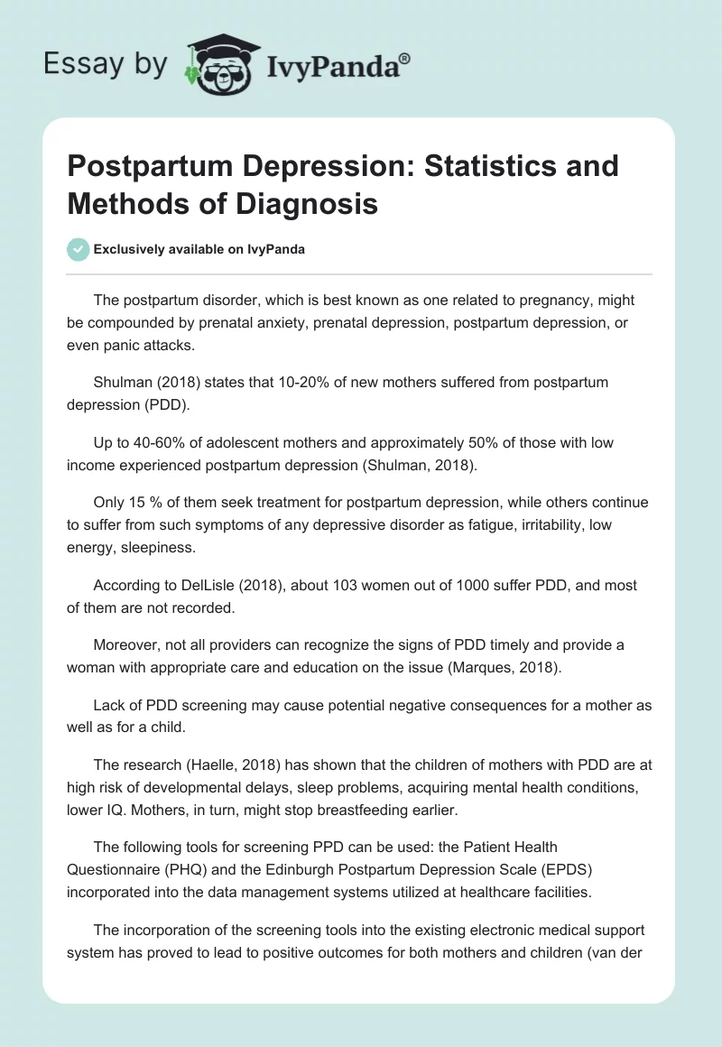 Postpartum Depression: Statistics and Methods of Diagnosis. Page 1