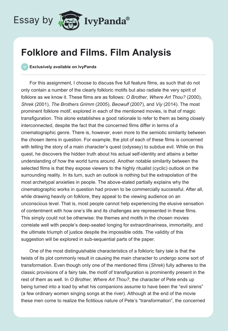 Folklore and Films. Film Analysis. Page 1