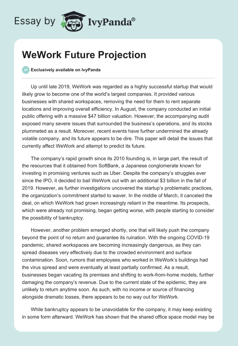 WeWork Future Projection. Page 1