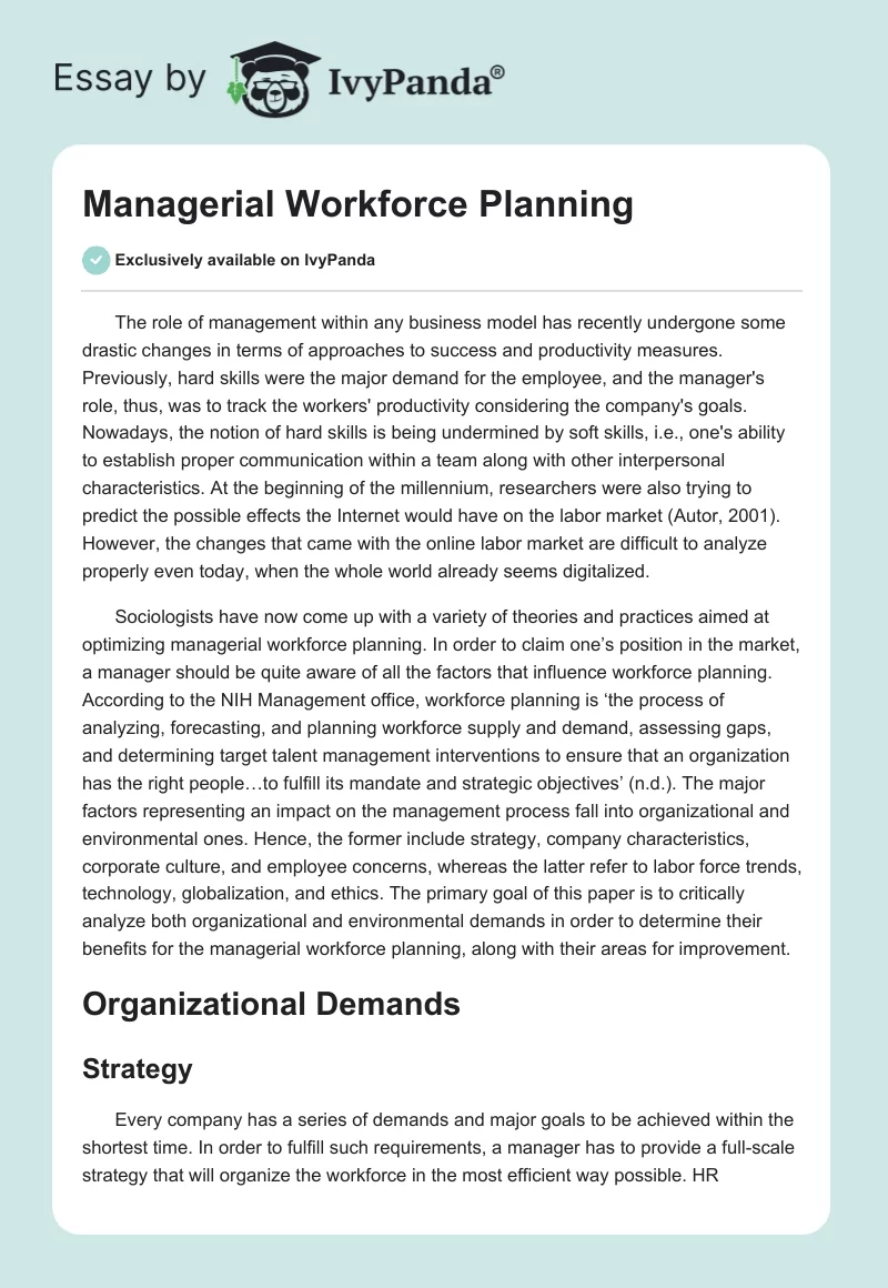 Managerial Workforce Planning. Page 1