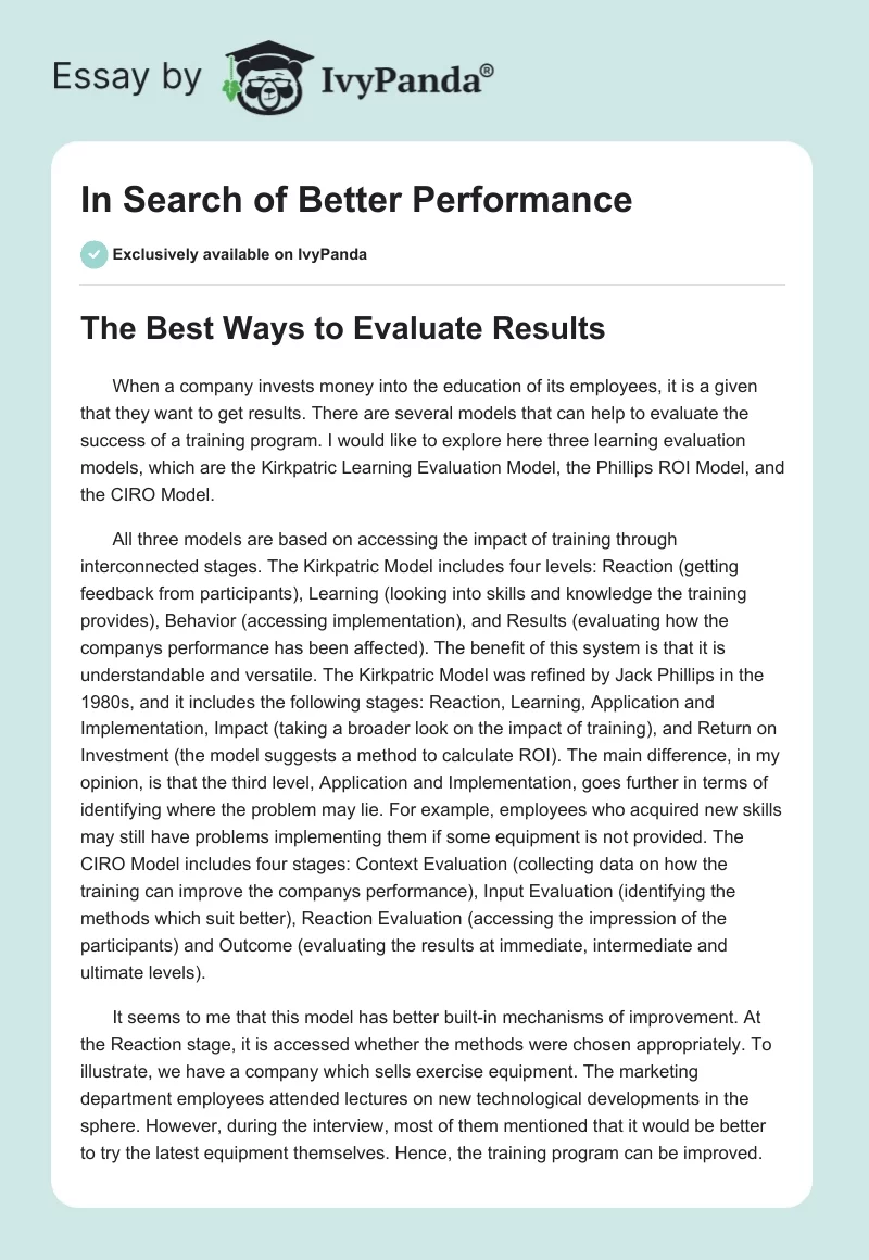 In Search of Better Performance. Page 1