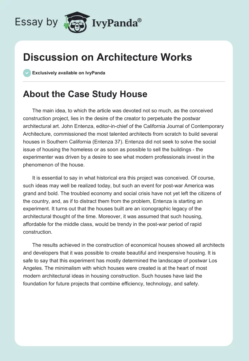 Discussion on Architecture Works. Page 1