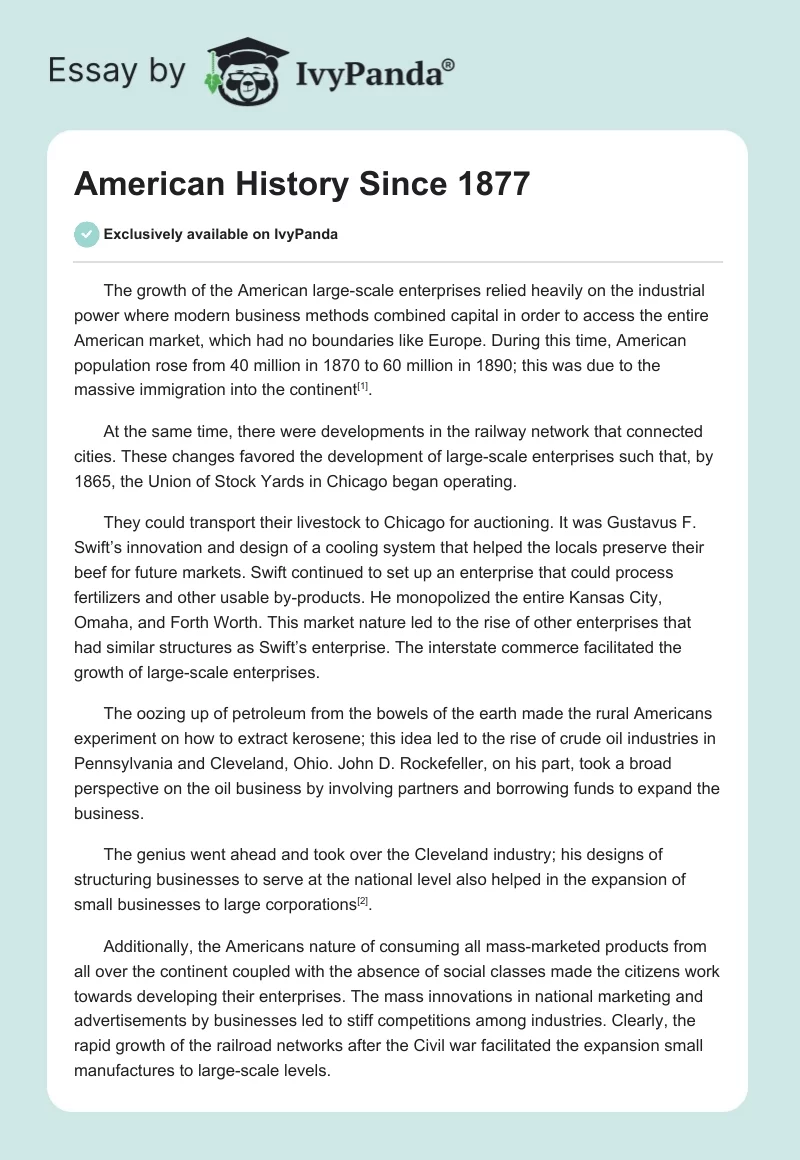 American History Since 1877. Page 1