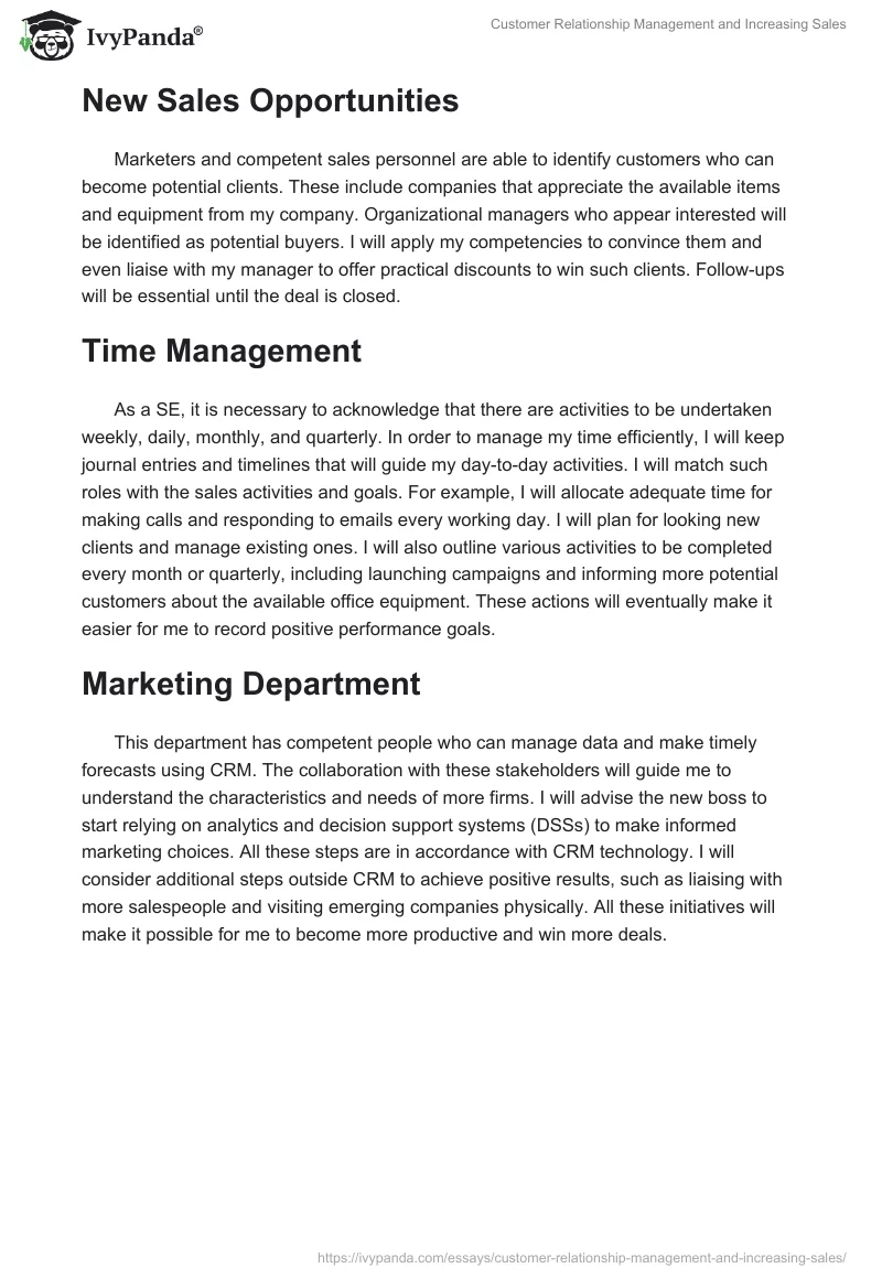 Customer Relationship Management and Increasing Sales. Page 2
