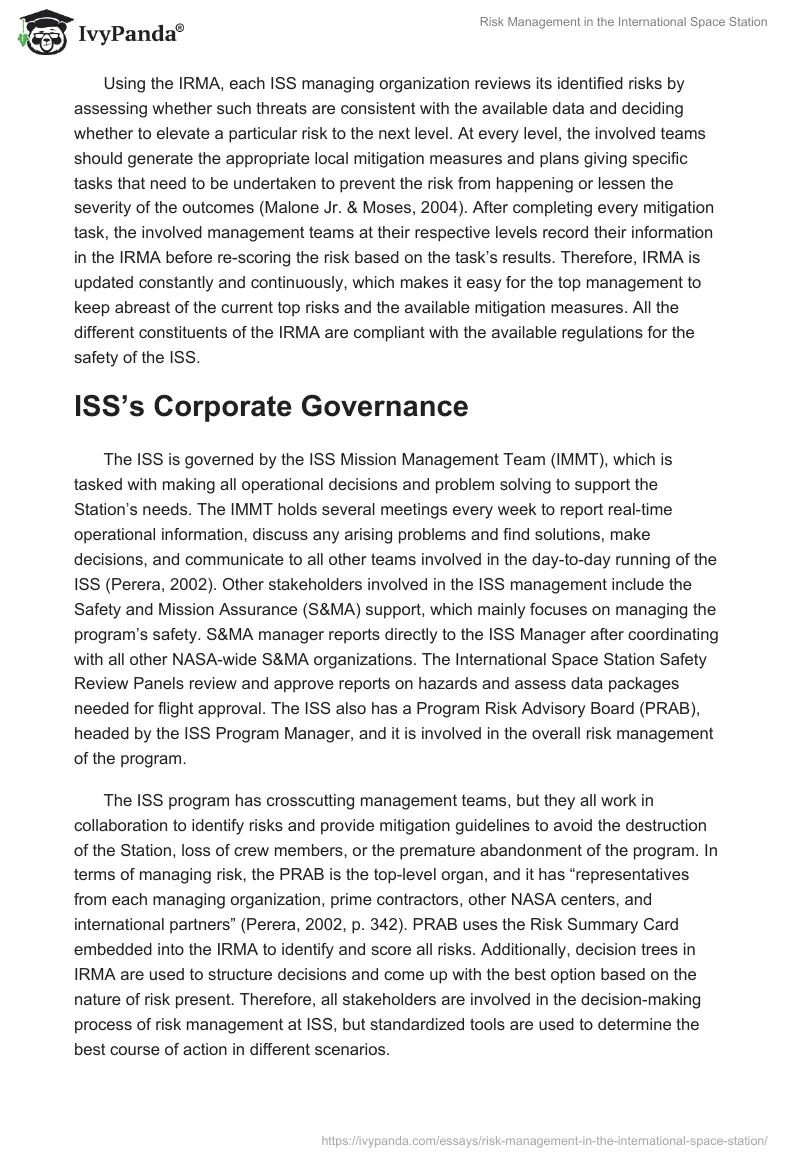 Risk Management in the International Space Station. Page 5